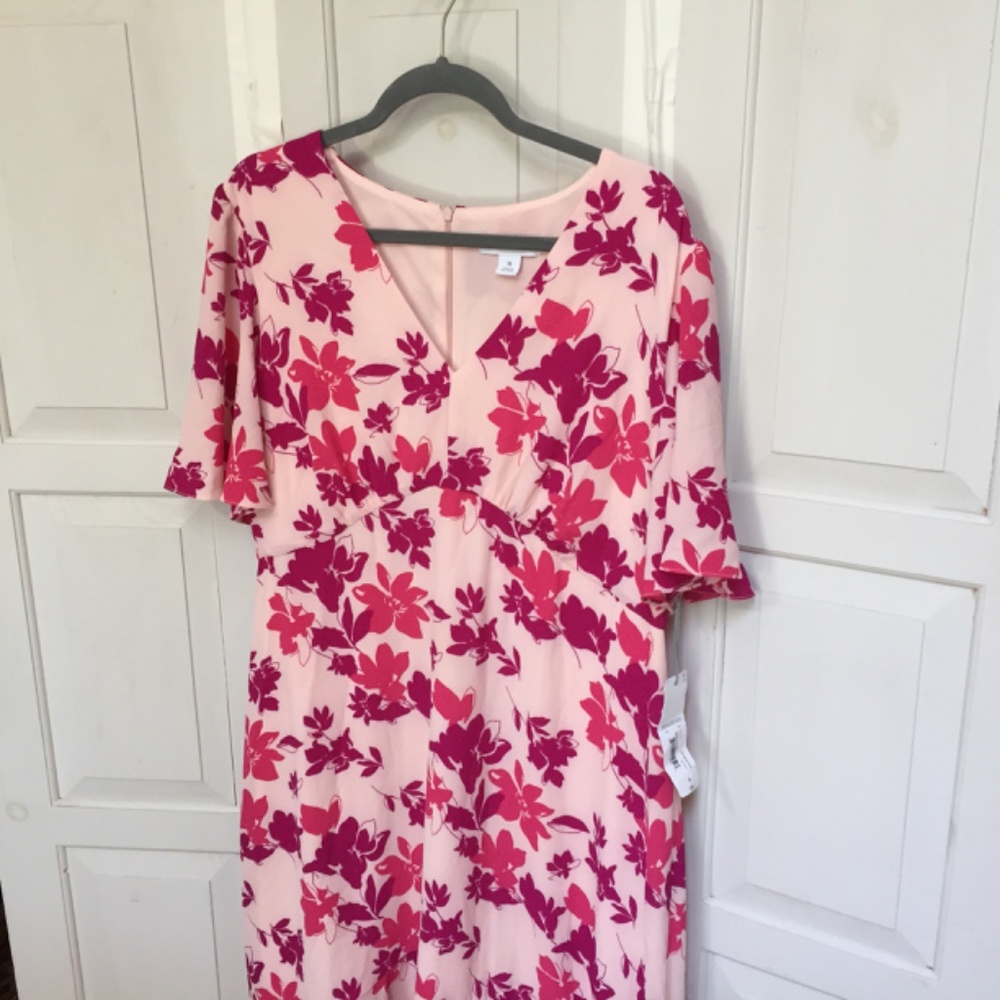 Liz Claiborne Pink Floral Short Sleeve Midi Dress - Picture 7 of 16